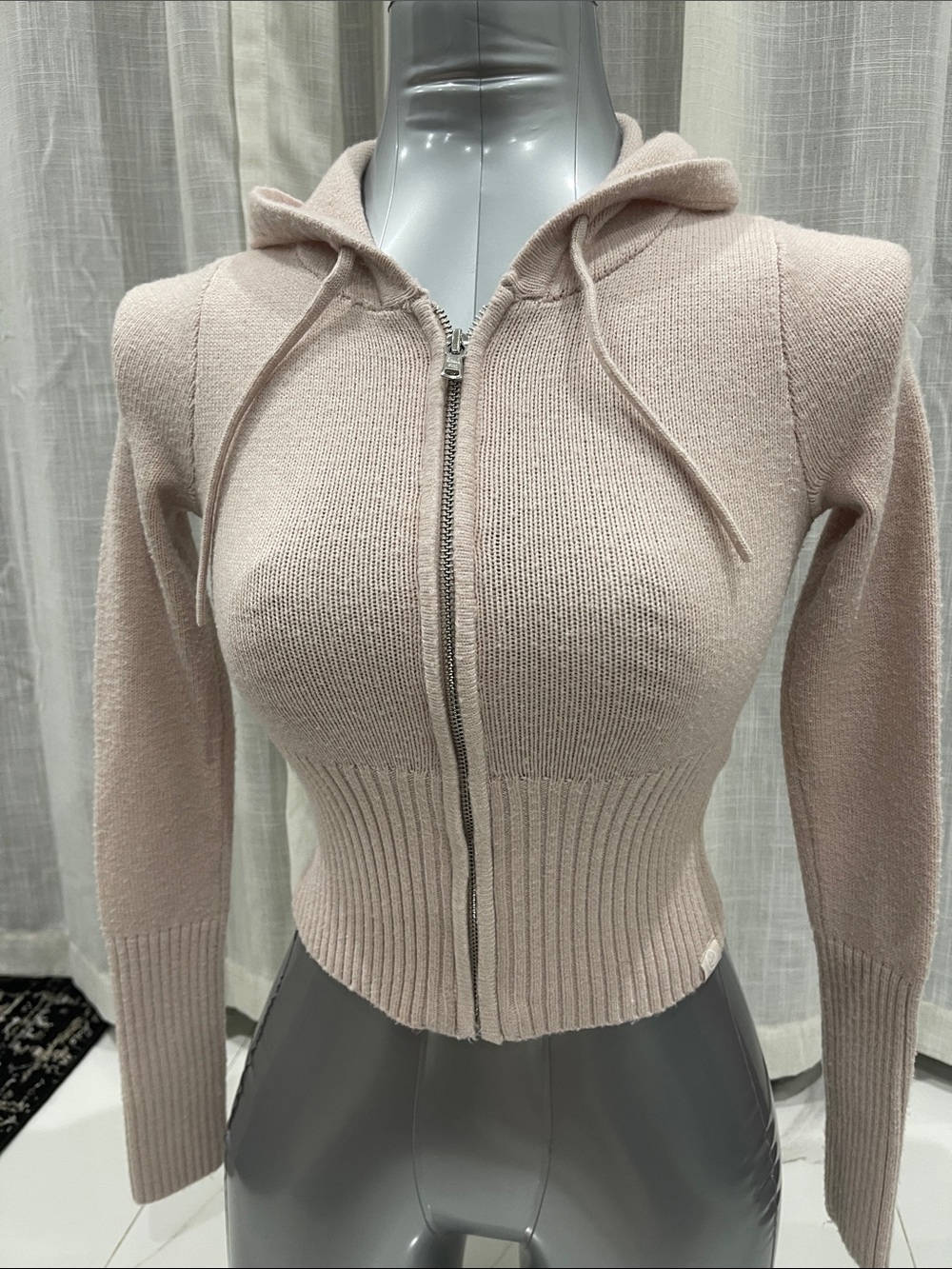 Gilly Hicks Light Blush Zip-Up Hooded Knit Sweater
